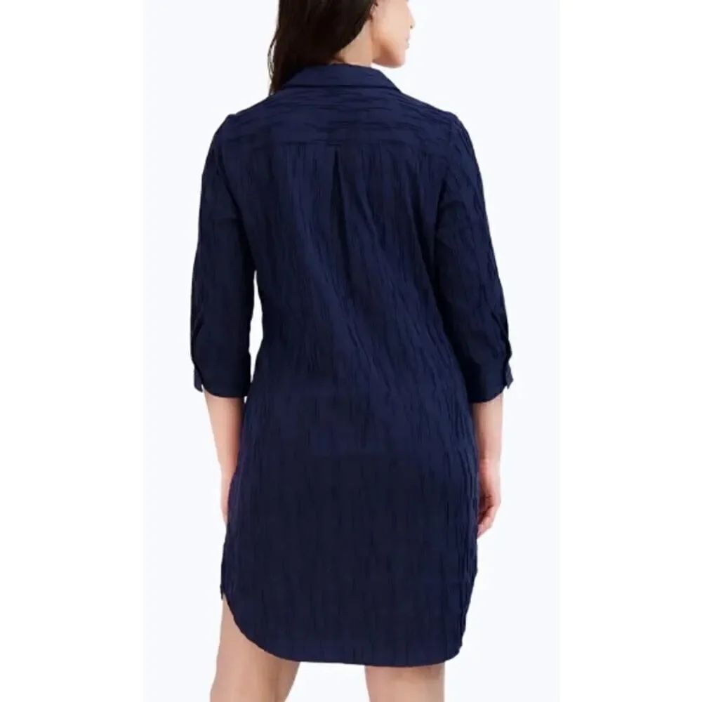 Foxcroft Navy Sloane Crinkle Mini Dress Sz. XS - Picture 2 of 8
